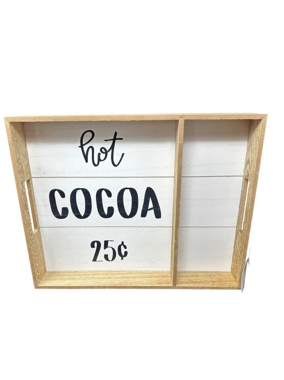 Hot Cocoa Wood Tray Rustic Farmhouse Kitchen Sign 14in Decorative Box Decor